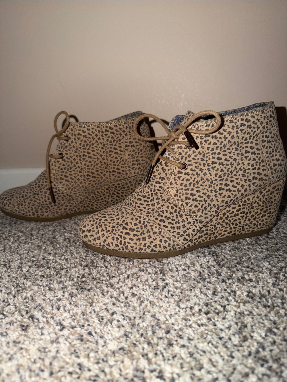 Women’s Tan Leopard Wedge Booties - Lace-Up Comfort